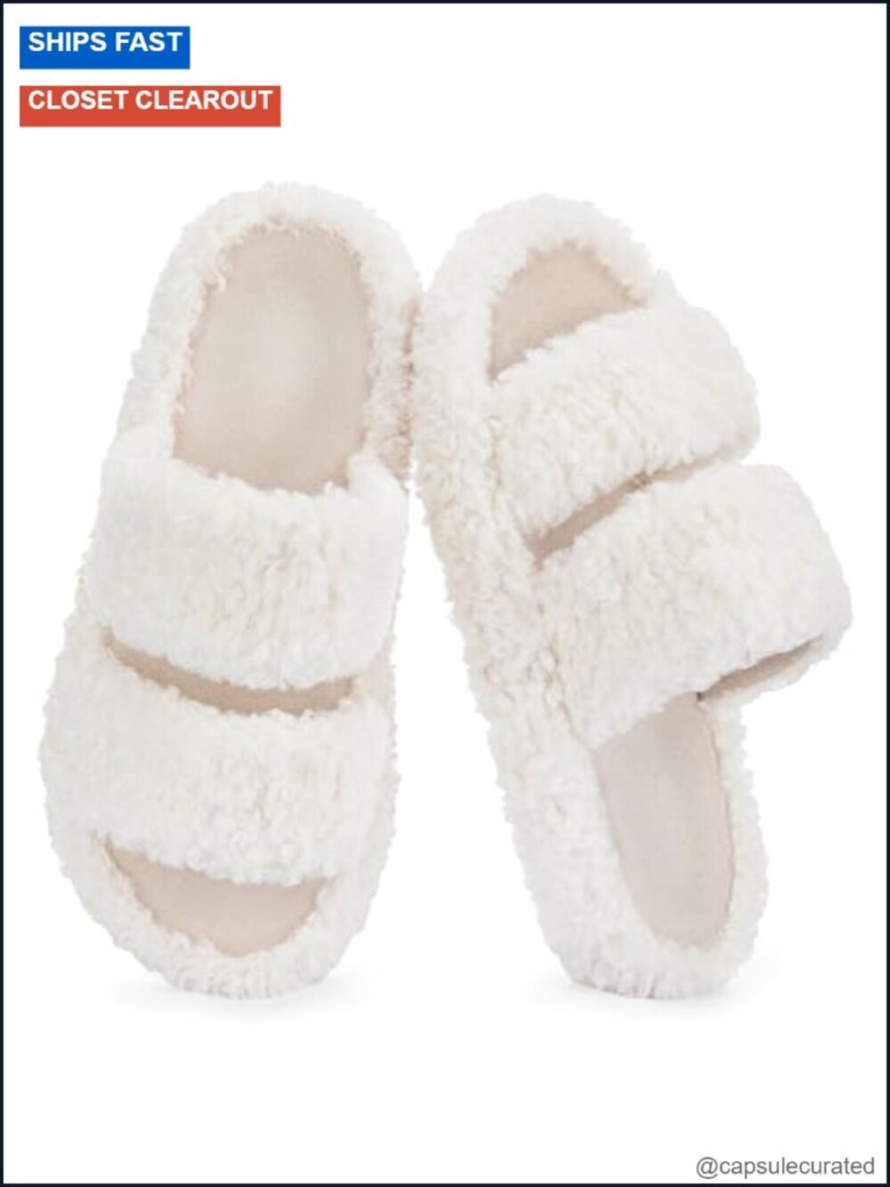 Open Toe Slippers with Arch Support, Memory Foam, Faux Fur, Non-Slip Sole